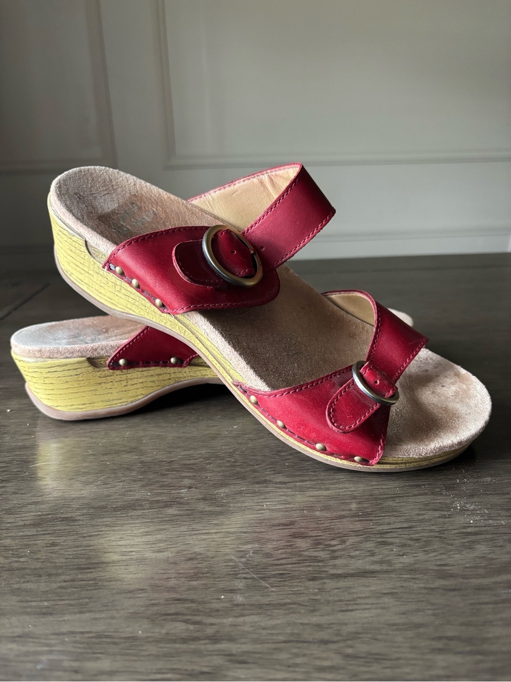 Women’s Red Slide Sandals with Adjustable Buckles